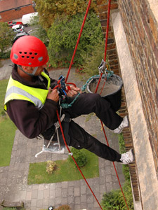 Brick re-pointing abseiler