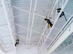 Hiline Abseiling removing dust in the above a swimming pool